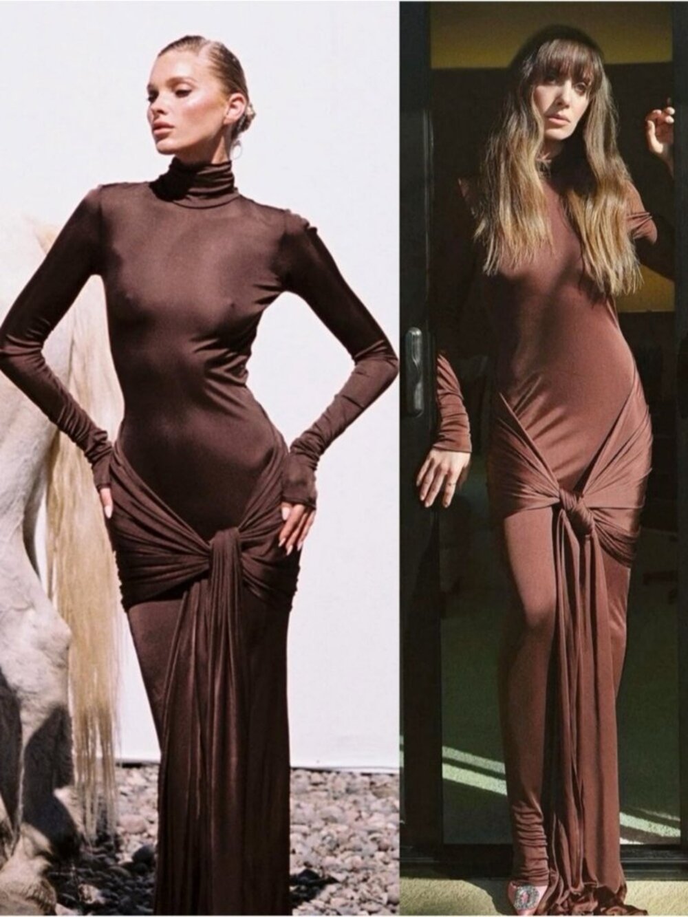 HELSA Slinky Jersey Sarong Maxi Dress Chocolate Brown NEW with tags